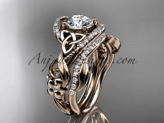 زفاف - 14kt rose gold diamond celtic trinity knot wedding ring, engagement set CT7211S