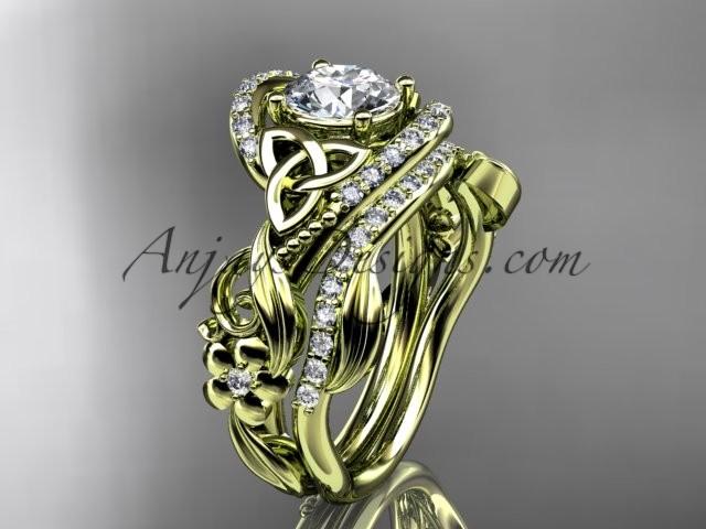 Hochzeit - 14kt yellow gold diamond celtic trinity knot wedding ring, engagement set CT7211S