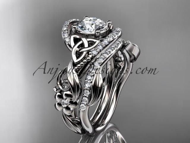 Hochzeit - platinum diamond celtic trinity knot wedding ring, engagement set CT7211S