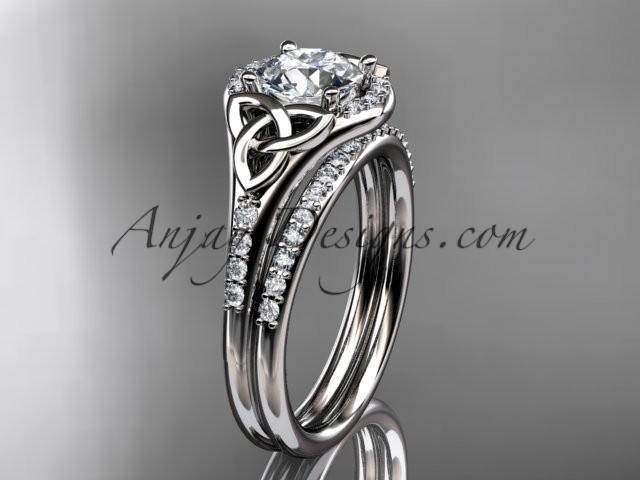 زفاف - 14kt white gold diamond celtic trinity knot wedding ring, engagement set CT7126S