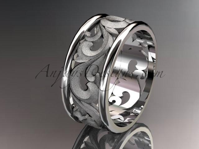 Свадьба - 14kt white gold leaf and vine wedding ring, engagement ring, wedding band ADLR121