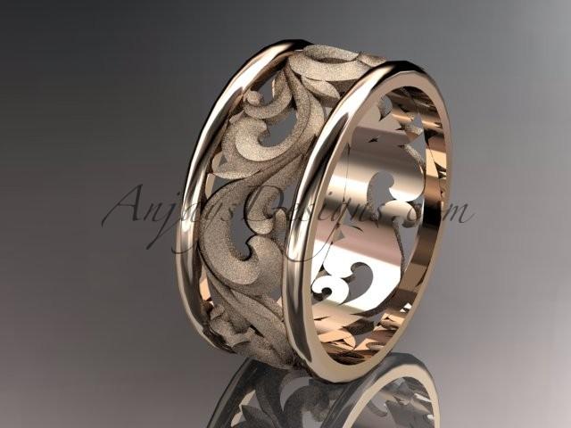 Wedding - 14kt rose gold leaf and vine wedding ring, engagement ring, wedding band ADLR121