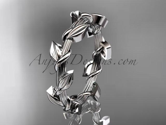 زفاف - Unique 14kt white gold leaf and vine wedding ring ADLR248B