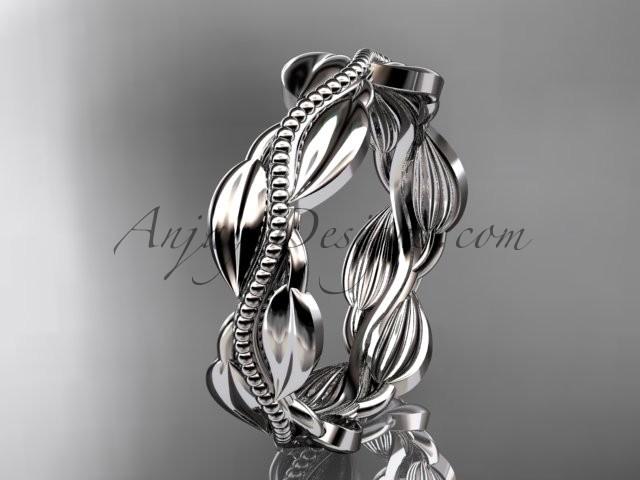 Свадьба - Unique 14k white gold leaf and vine engagement ring, wedding band ADLR258B