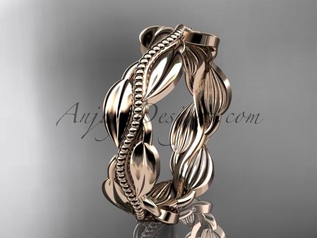 Mariage - Unique 14k rose gold leaf and vine engagement ring, wedding band ADLR258B