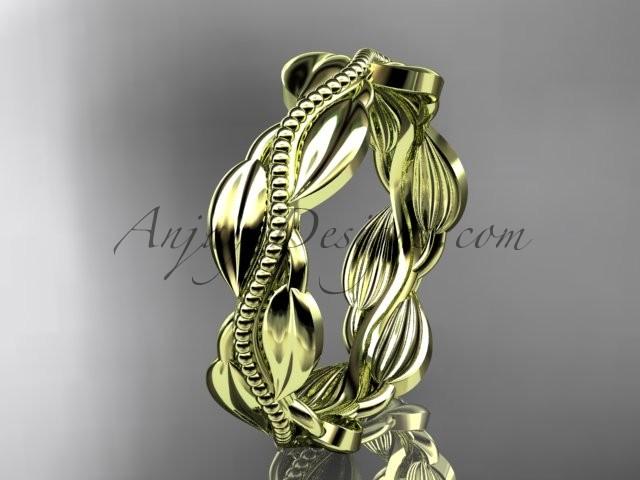 زفاف - Unique 14k yellow gold leaf and vine engagement ring, wedding band ADLR258B