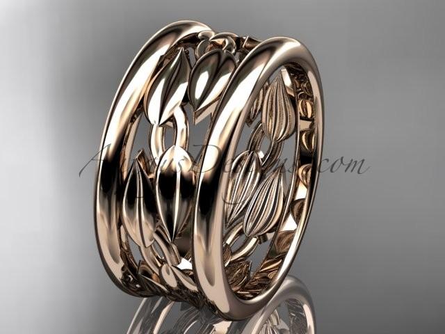 زفاف - 14kt rose gold leaf and vine wedding ring,engagement ring,wedding band ADLR293