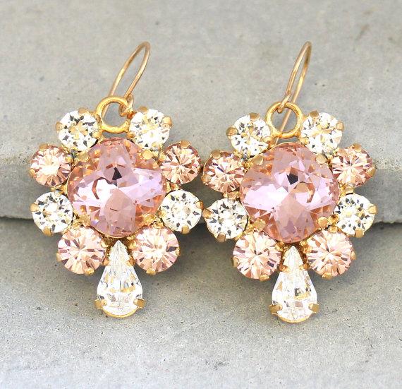 زفاف - Blush Crystal Bridal Earrings,Swarovski Blush Pink Drop Earrings,Bridal Crystal Drop Earrings,Bridesmaids Swarovski Earrings,Dangle Earrings