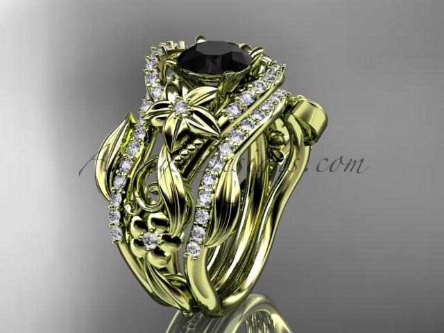زفاف - Spring Collection, Unique Diamond Engagement Rings,Engagement Sets,Birthstone Rings - 14kt yellow gold diamond leaf and vine engagement ring with double matching band