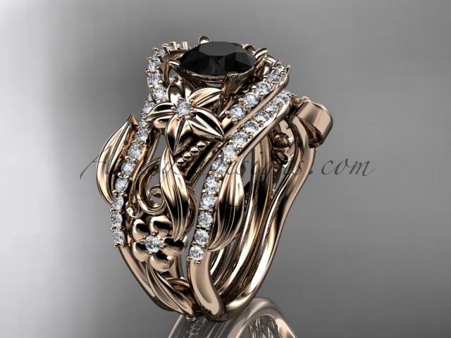 زفاف - Spring Collection, Unique Diamond Engagement Rings,Engagement Sets,Birthstone Rings - 14kt rose gold diamond leaf and vine engagement ring with double matching band