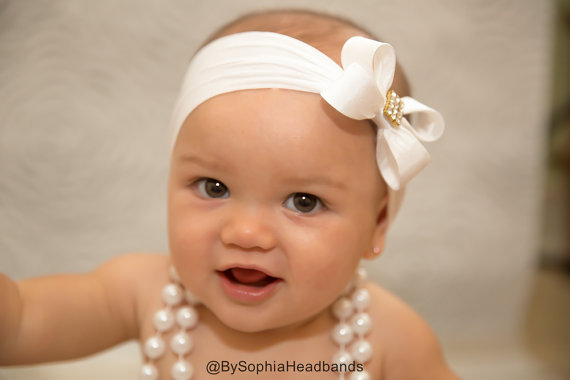 Mariage - Baby Headband Headwrap, White Baby Headband, White Baby Bow Headband, Baby Girl Headband, White Bow Headband, Nylon Headband, 923