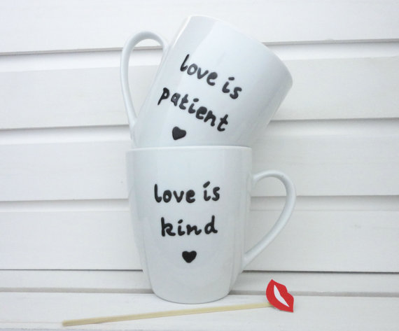 زفاف - Unique Wedding Gift For Couple Bridal Shower Gift - Personalized Coffee Mugs Set - Wedding Gift - Love Is Patient/Love IsKind - Anniv