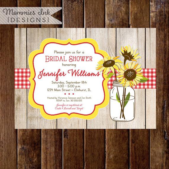 زفاف - Sunflower Bouquet in Mason Jar Bridal Shower Invite, Barn Wood Invite, Sunflower Invite, Picnic Invitation, Sunflower invitation, Rustic