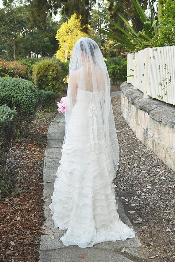 Wedding - Wedding veil, one tier cut edge bridal veil in waltz length, soft bridal tulle