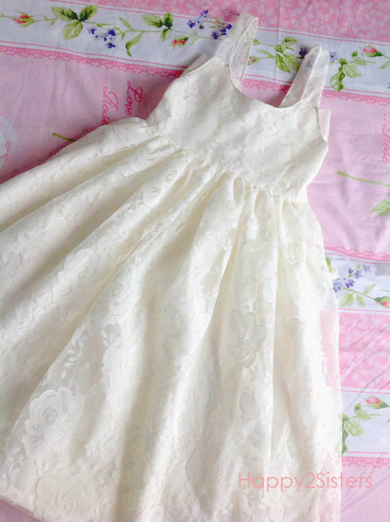 Hochzeit - Ivory Flower girl dress, Lace flower girl dress, Rustic flower girl dress, Beach flower girl dress, Toddler Lace Dress, Boho Girl Dress