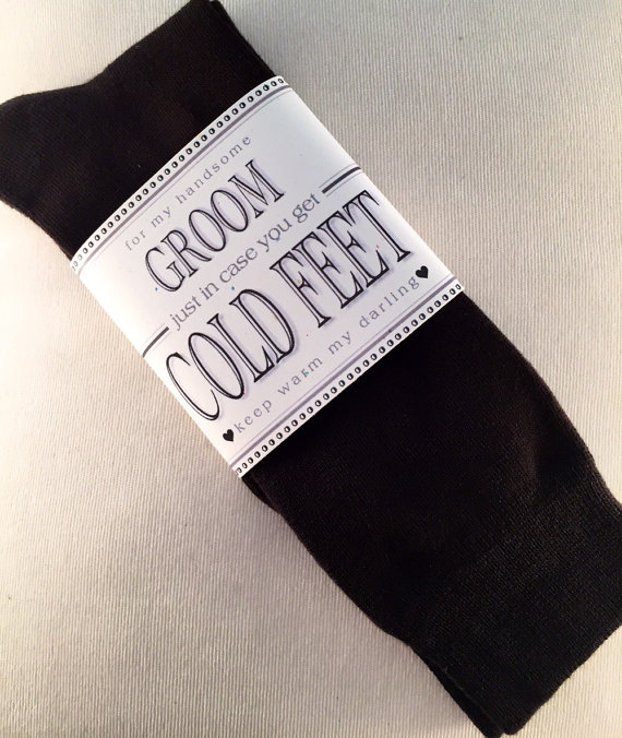 زفاف - Fabulous Groom's Wedding Gift From Bride Chocolate Brown Socks with Label "Just In Case You Get Cold Feet" + Optional "I Do" Shoe Stickers!