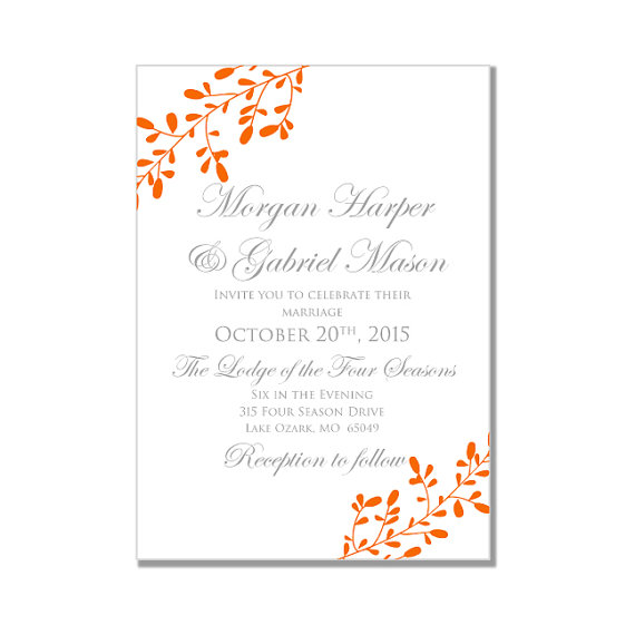 Свадьба - Fall Wedding Invitation-Printable "Fall" DIY Wedding Invitations-Fall Wedding-Leaves, Autumn-Edit Yourself-Pick your colors-Print at home