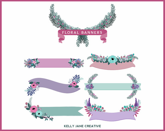 Mariage - Floral Banners, Flower Clusters, Laurels, Bouquet Clip Art - Blog Graphics - Wedding graphics