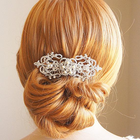 Свадьба - COLETTA, Crystal Bridal Hair Comb, Swarovski Pearl & Rhinestone Wedding Hair Comb, Victorian Style Wedding Hair Accessories, Bridal Jewelry