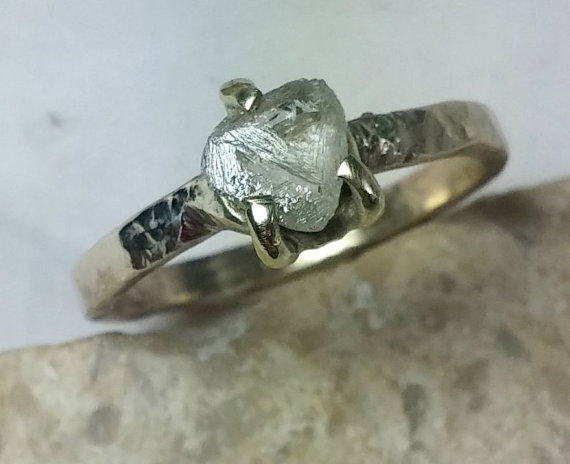 زفاف - natural clear raw diamond ring, engagement ring, white gold and uncut diamond ring, rough diamond ring