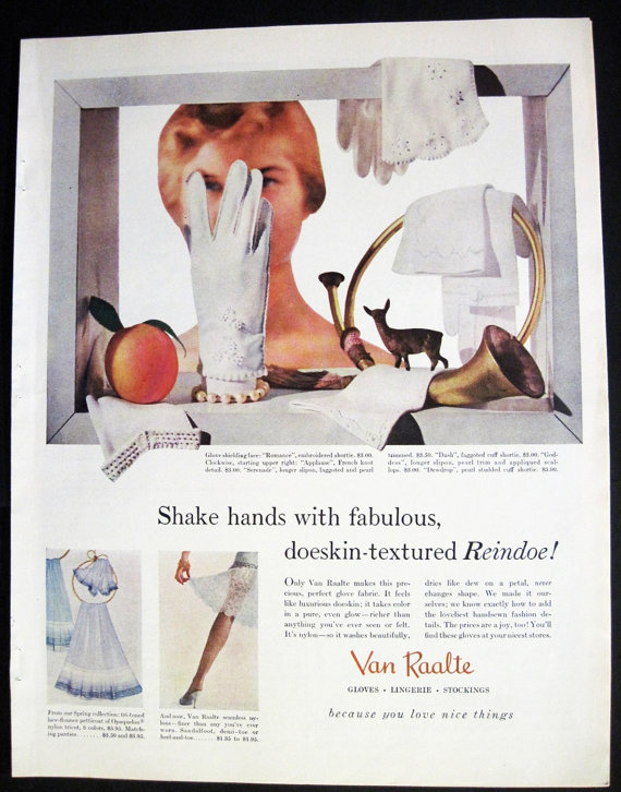 Hochzeit - Abstract White Glove Collage Glamour Girl 1956 Magazine Print Ad