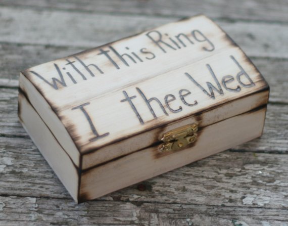 Wedding - Rustic Ring Bearer Pillow Engraved Wood Box With This Ring I Thee Wed ORIGINAL Morgann Hill Designs