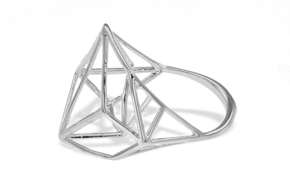 Hochzeit - Geometric Sterling Silver Ring, Geo Silver Ring, Architecture Silver Ring, Bridal Jewelry, Designer Silver Ring