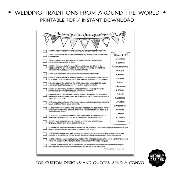Wedding - Shower game - Wedding Traditions from Around the World