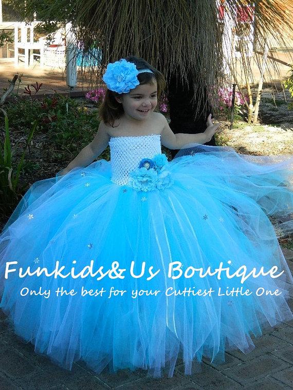 زفاف - Snowflake Birthday Tutu Dress Blue and white flower girl dress/Blue Flower Girl/Snowflake Flower girl wedding/Newborn to Teen