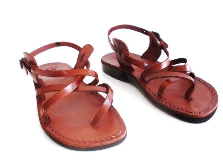 Mariage - SALE ! New Leather Sandals GLADIATOR Women's Shoes Thongs Flip Flops Flat Slides Slippers Biblical Bridal Wedding Colored Footwear Designer