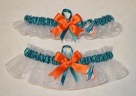 Свадьба - Wedding Garter Set Handmade with Miami Dolphins fabric LLWM