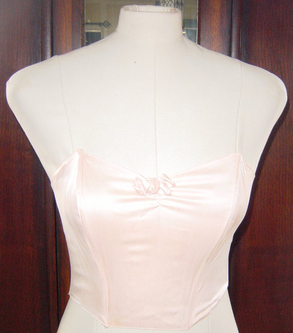 Mariage - Vintage Bustier Pink Silk Bridal Basque Wedding Bustier