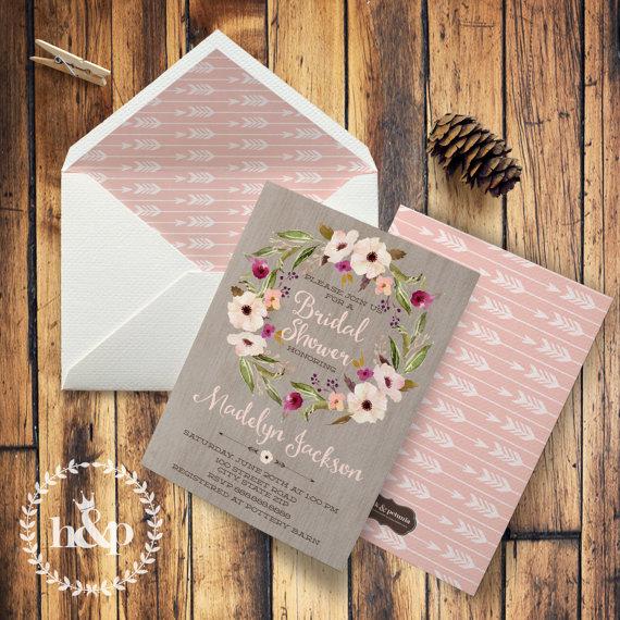 Hochzeit - Rustic Boho Bridal Shower Invitation