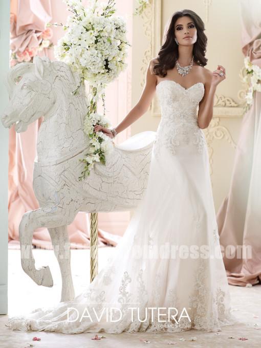 Hochzeit - David Tutera for Mon Cheri Style Nala 215267 Beaded Strapless Wedding Dresses