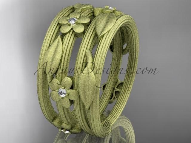زفاف - 14kt yellow gold diamond leaf and vine, floral wedding ring, engagement ring ADLR242