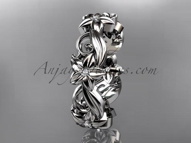 زفاف - Platinum diamond flower wedding ring, engagement ring, wedding band ADLR217