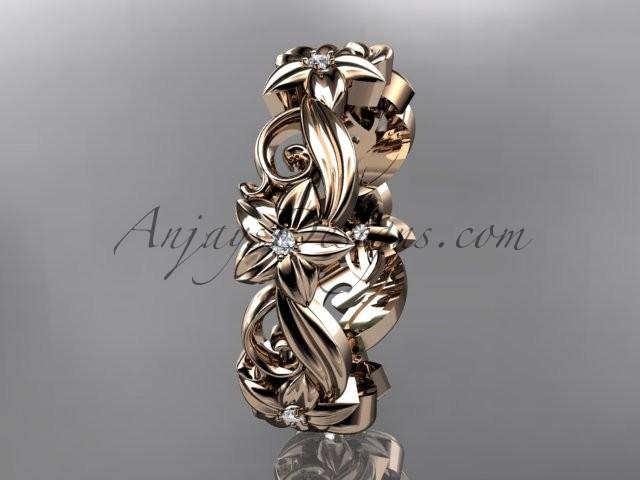 Свадьба - 14kt rose gold diamond flower wedding ring, engagement ring, wedding band ADLR217