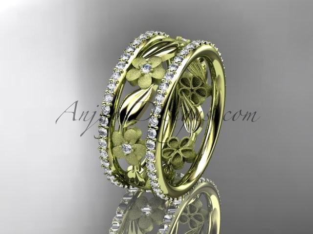 زفاف - 14k yellow gold diamond flower wedding ring, engagement ring ADLR233