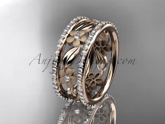 زفاف - 14k rose gold diamond flower wedding ring, engagement ring ADLR233