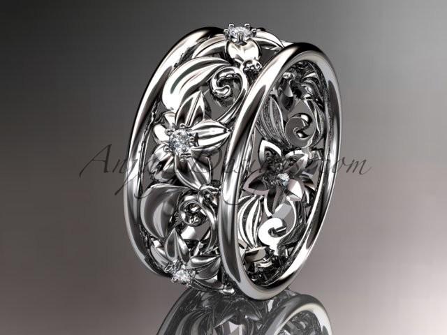 Wedding - 14kt white gold diamond leaf and vine wedding ring wedding band ADLR150