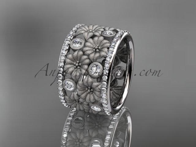 Mariage - 14k white gold diamond flower wedding ring, engagement ring ADLR232