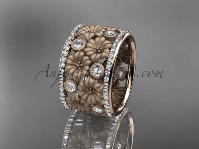 زفاف - 14k rose gold diamond flower wedding ring, engagement ring ADLR232