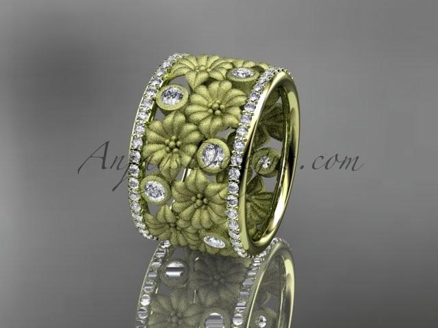زفاف - 14k yellow gold diamond flower wedding ring, engagement ring ADLR232