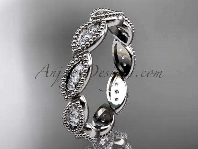 زفاف - Platinum diamond leaf wedding ring, nature inspired jewelry ADLR241