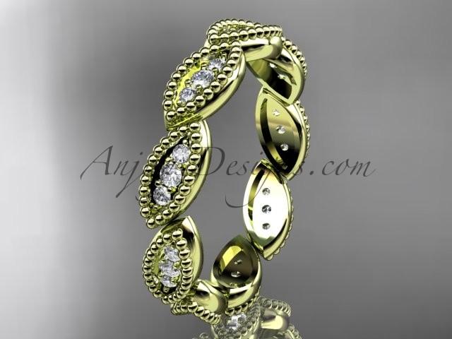Hochzeit - 14kt yellow gold diamond leaf wedding ring, nature inspired jewelry ADLR241