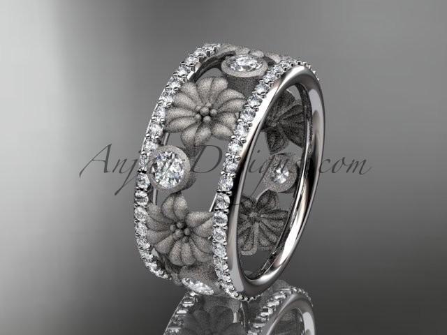 Wedding - Platinum diamond flower wedding ring, engagement ring ADLR239