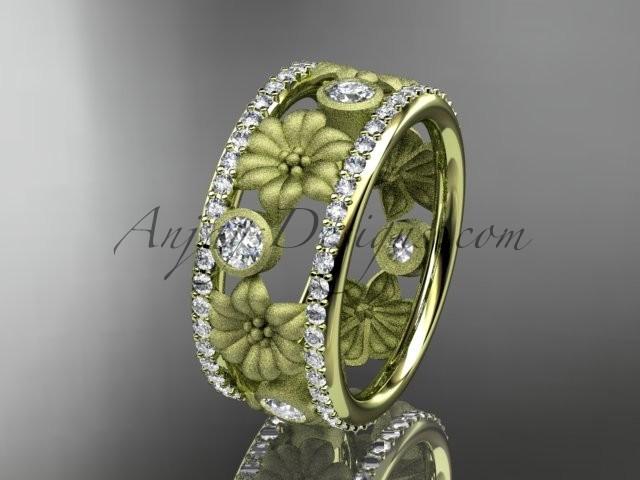 زفاف - 14k yellow gold diamond flower wedding ring, engagement ring ADLR239