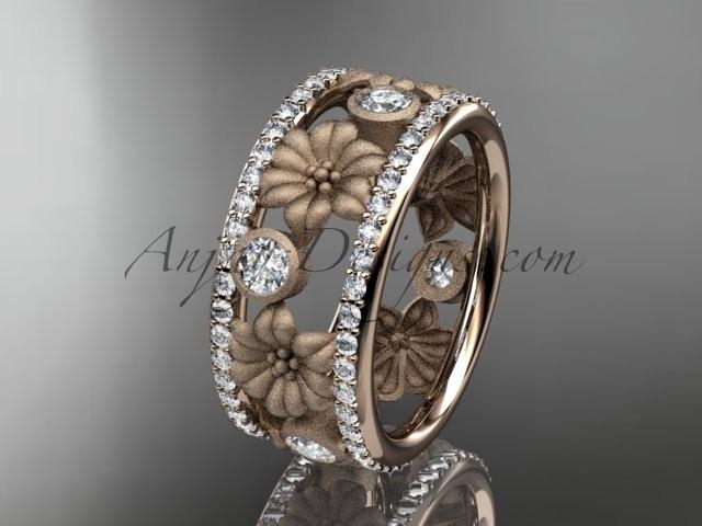 زفاف - 14k rose gold diamond flower wedding ring, engagement ring ADLR239