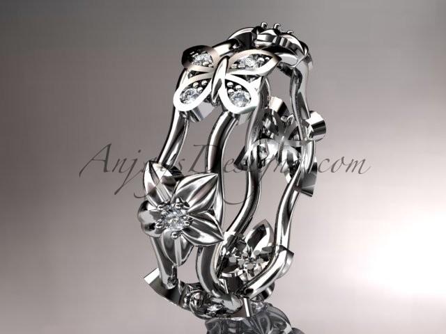 Wedding - platinum diamond floral butterfly wedding ring, engagement ring, wedding band ADLR153. nature inspired jewelry