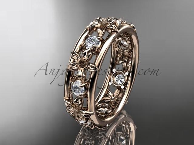Wedding - 14kt rose gold diamond leaf wedding ring,engagement ring, wedding band. ADLR160 nature inspired jewelry